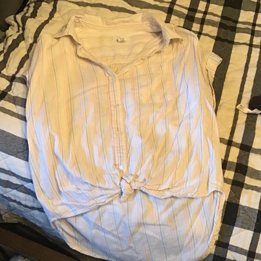 Japna Light Pink Striped Button-Front Women's Tie-Front Shirt